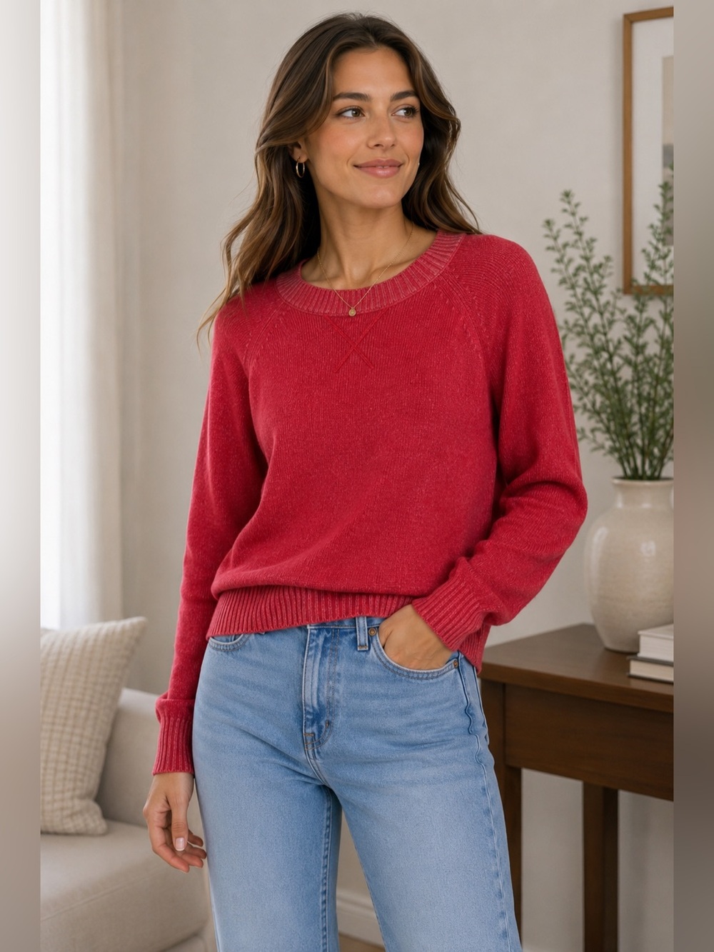 GAP Women's Vibrant Red Crew Neck Sweater Size XS Cozy Knit Classic Fall Winter